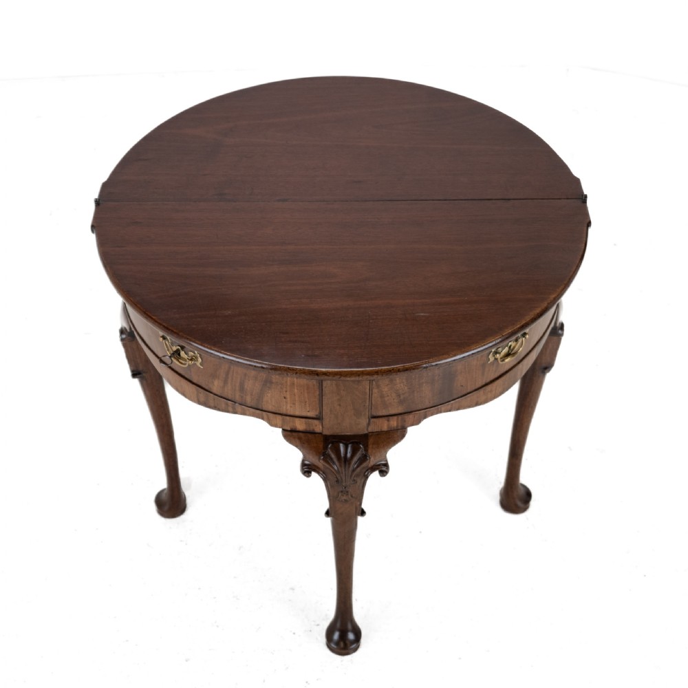 George II Cuban Mahogany Demi-Lune Fold-Over Tea Table with Twin Swing-Out Drawers, c.1750 View XIV