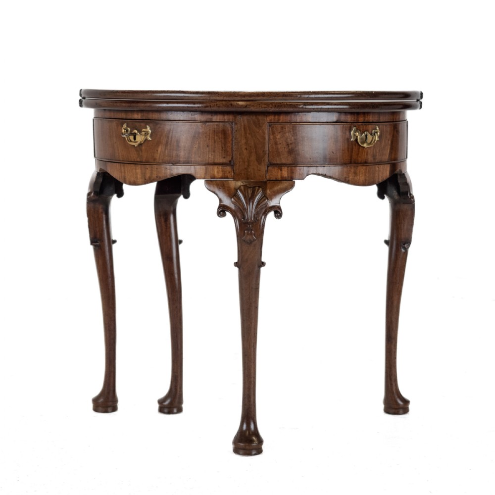 George II Cuban Mahogany Demi-Lune Fold-Over Tea Table with Twin Swing-Out Drawers, c.1750 View XVII