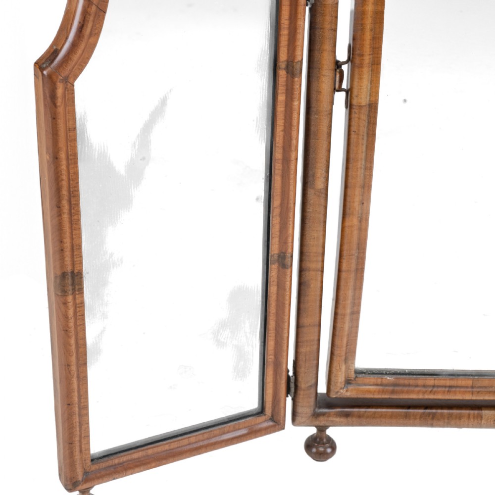 Queen Anne Revival Walnut Triptych Dressing Table Mirror, c.1920–1930 (Triple, Arched, Tilting) View II
