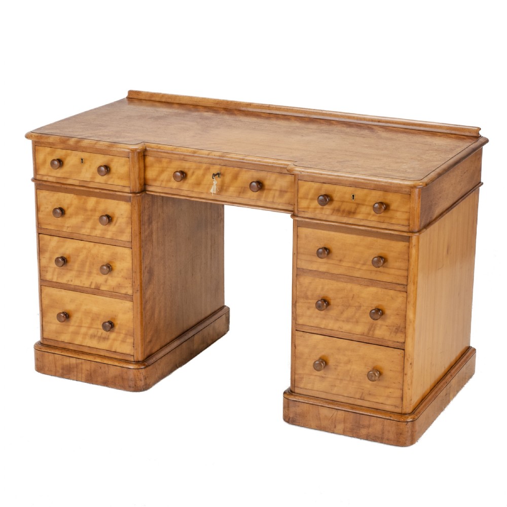 Heal & Son Satinwood Inverted Breakfront Pedestal Desk, Late 19th Century View II