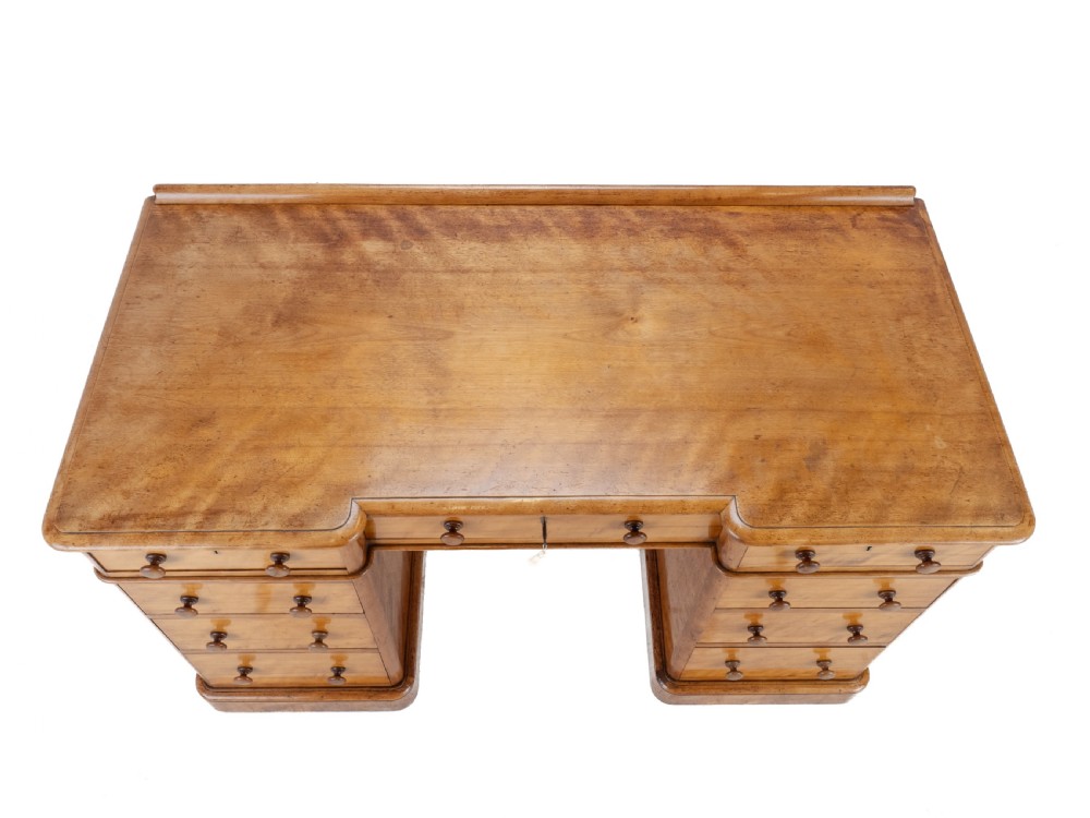 Heal & Son Satinwood Inverted Breakfront Pedestal Desk, Late 19th Century View IV