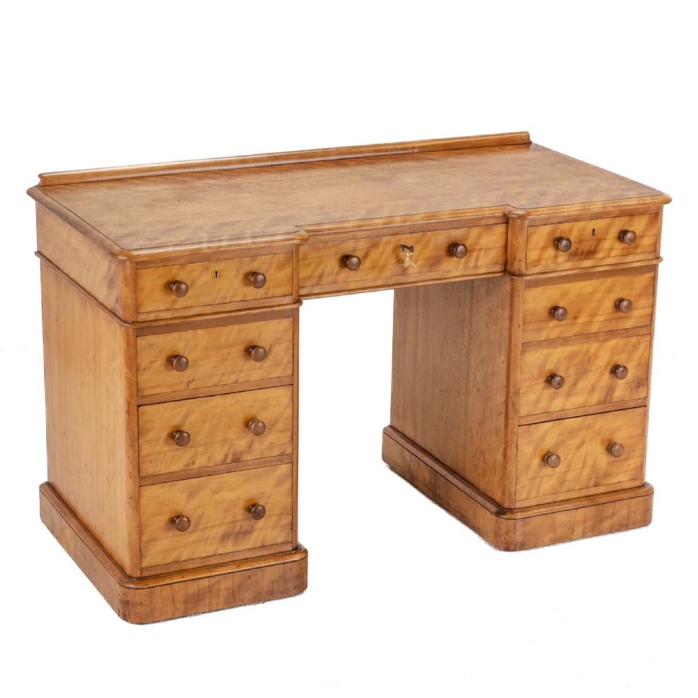 Heal & Son Satinwood Inverted Breakfront Pedestal Desk, Late 19th Century View V