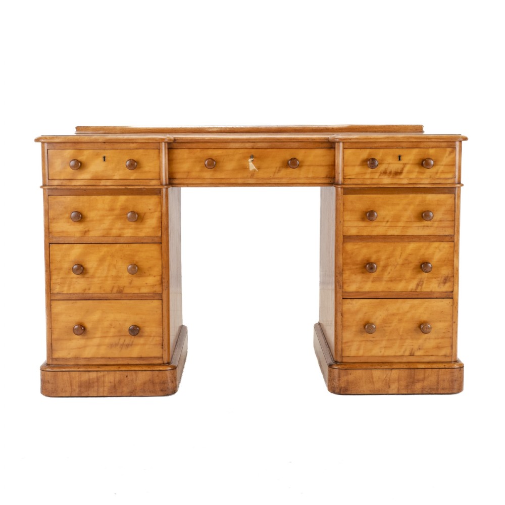 Heal & Son Satinwood Inverted Breakfront Pedestal Desk, Late 19th Century View VI