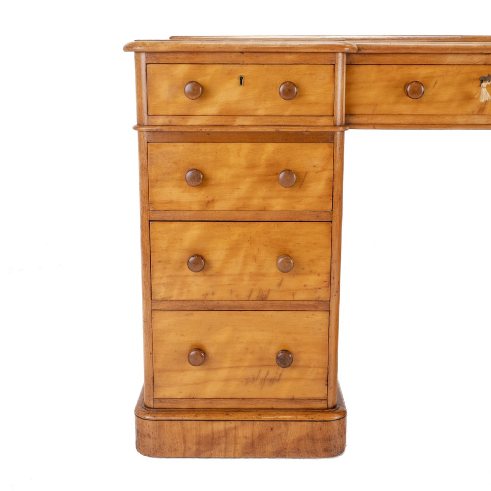 Heal & Son Satinwood Inverted Breakfront Pedestal Desk, Late 19th Century View VII