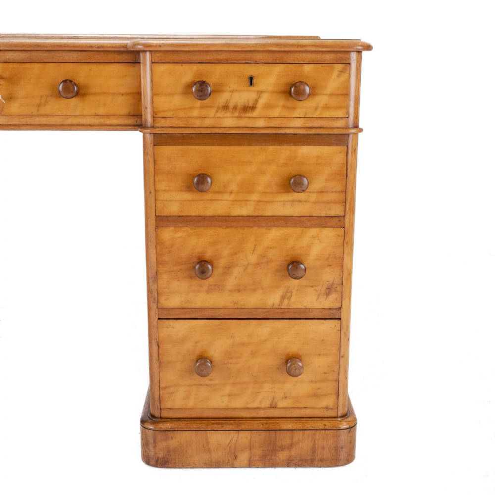 Heal & Son Satinwood Inverted Breakfront Pedestal Desk, Late 19th Century View VIII
