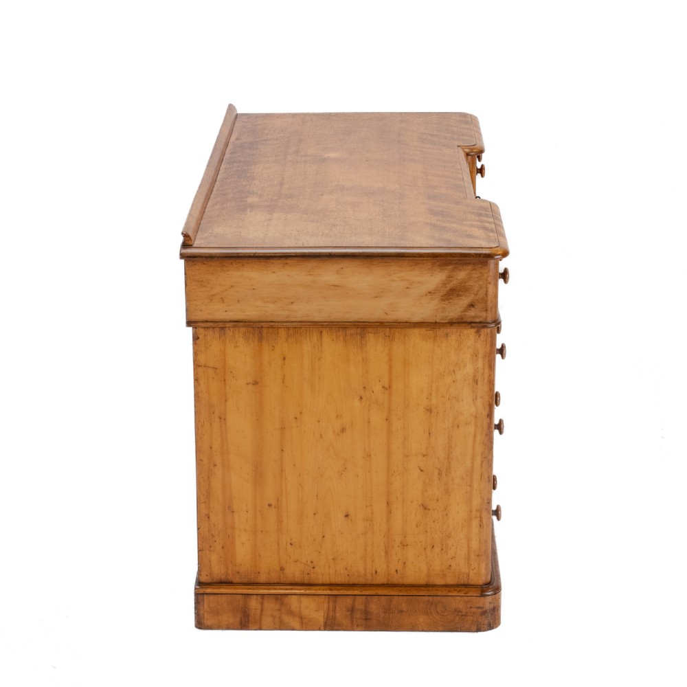 Heal & Son Satinwood Inverted Breakfront Pedestal Desk, Late 19th Century View XIV