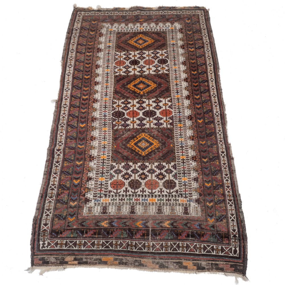 Antique Afghan Baluch Tribal Rug, Handwoven Wool, Early 20th Century – 7' x 3'8