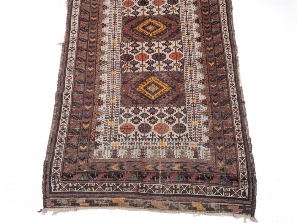 Antique Afghan Baluch Tribal Rug, Handwoven Wool, Early 20th Century – 7' x 3'8