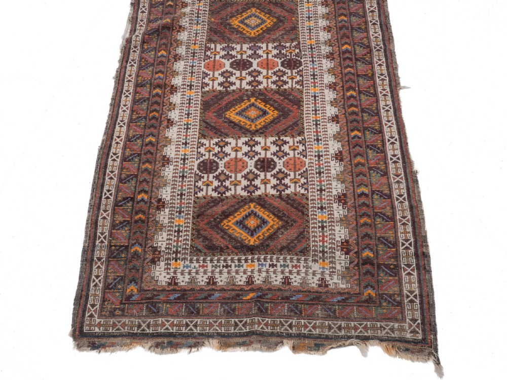 Antique Afghan Baluch Tribal Rug, Handwoven Wool, Early 20th Century – 7' x 3'8