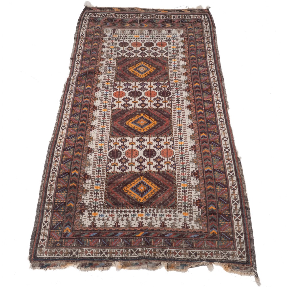 Antique Afghan Baluch Tribal Rug, Handwoven Wool, Early 20th Century – 7' x 3'8