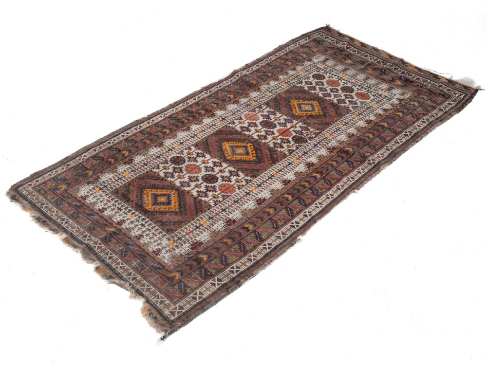 Antique Afghan Baluch Tribal Rug, Handwoven Wool, Early 20th Century – 7' x 3'8