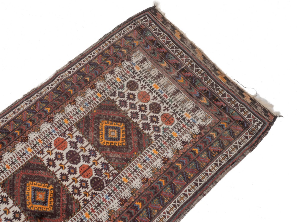 Antique Afghan Baluch Tribal Rug, Handwoven Wool, Early 20th Century – 7' x 3'8