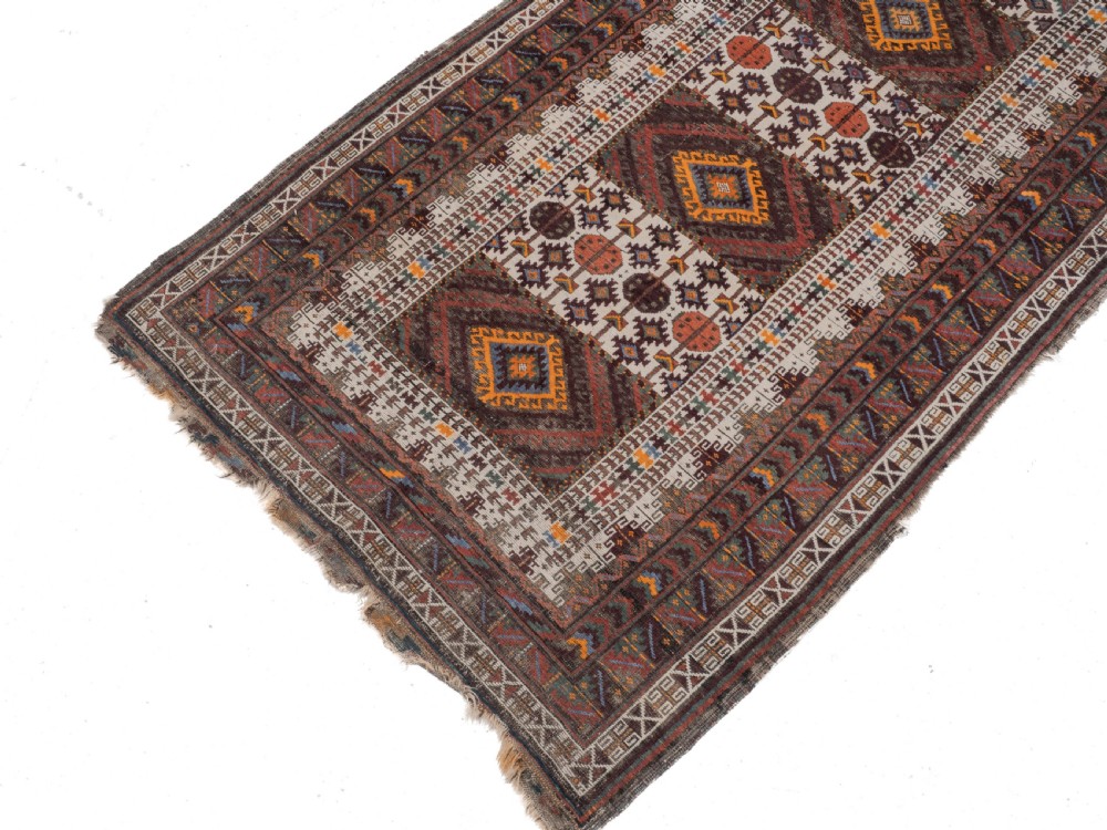 Antique Afghan Baluch Tribal Rug, Handwoven Wool, Early 20th Century – 7' x 3'8