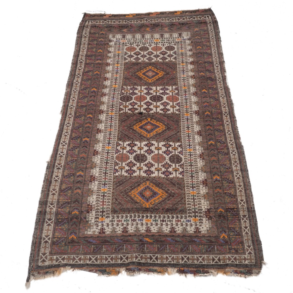 Antique Afghan Baluch Tribal Rug, Handwoven Wool, Early 20th Century – 7' x 3'8