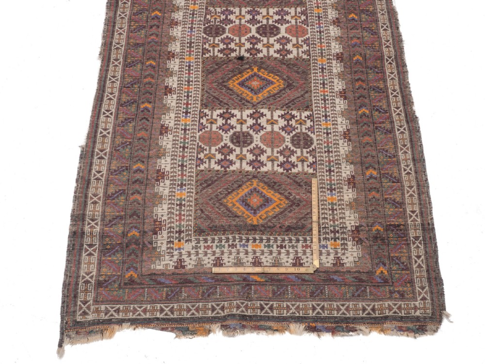 Antique Afghan Baluch Tribal Rug, Handwoven Wool, Early 20th Century – 7' x 3'8