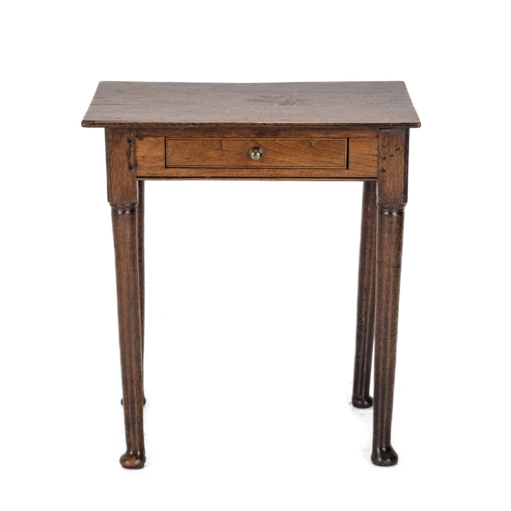 Late 17th to Early 18th Century Elm and Oak Pad-Foot Country Side Table with Drawer (Circa 1690–1720)