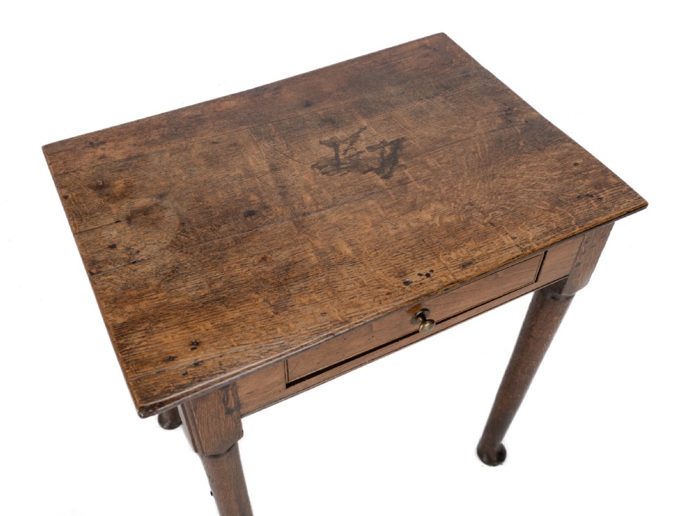 Late 17th to Early 18th Century Elm and Oak Pad-Foot Country Side Table with Drawer (Circa 1690–1720) View VIII