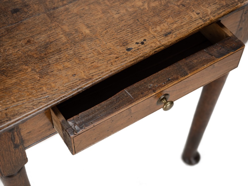 Late 17th to Early 18th Century Elm and Oak Pad-Foot Country Side Table with Drawer (Circa 1690–1720) View X