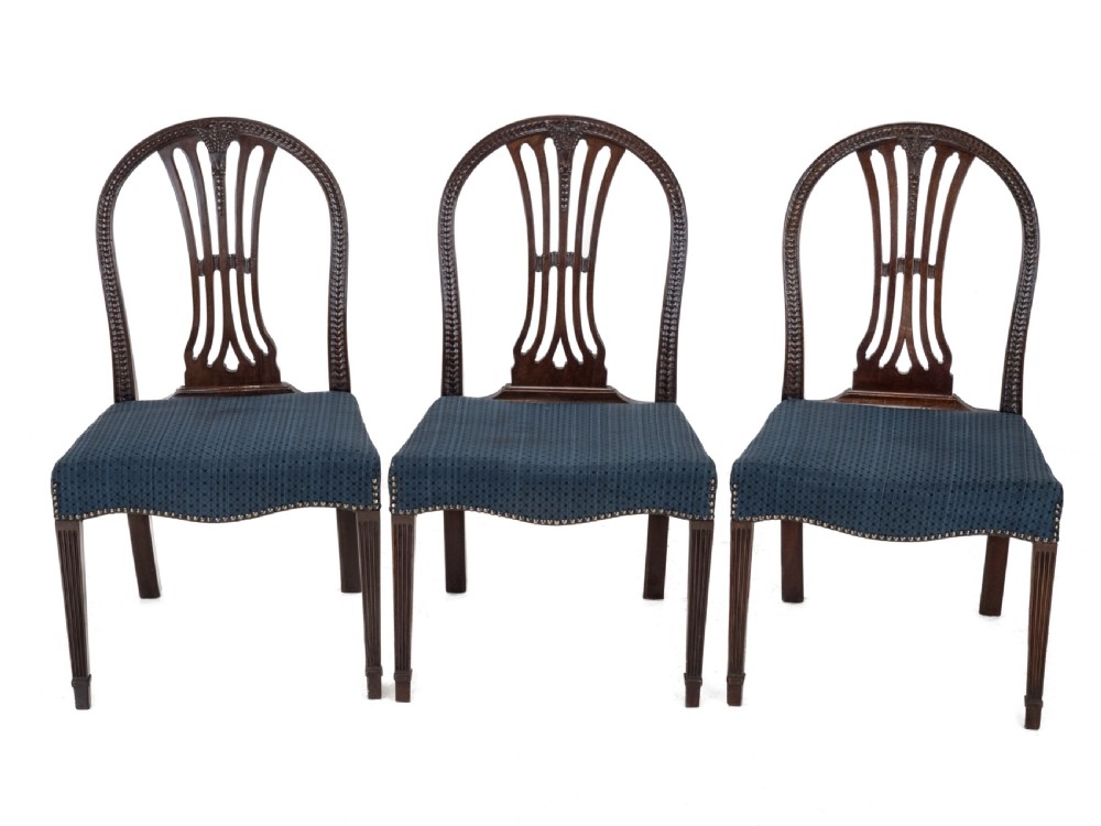 Set of 6 Mahogany Hepplewhite Dining Chairs c.1870 – Georgian / George III Style Side Chairs, Horsehair Fabric Upholstery View III