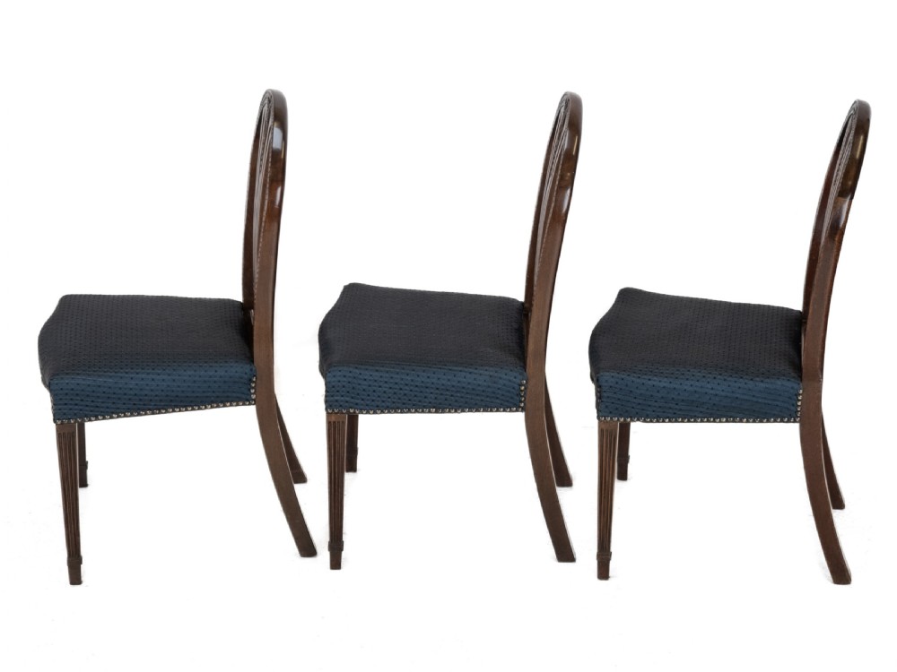 Set of 6 Mahogany Hepplewhite Dining Chairs c.1870 – Georgian / George III Style Side Chairs, Horsehair Fabric Upholstery View V