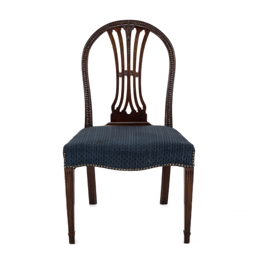 Set of 6 Mahogany Hepplewhite Dining Chairs c.1870 – Georgian / George III Style Side Chairs, Horsehair Fabric Upholstery View VIII
