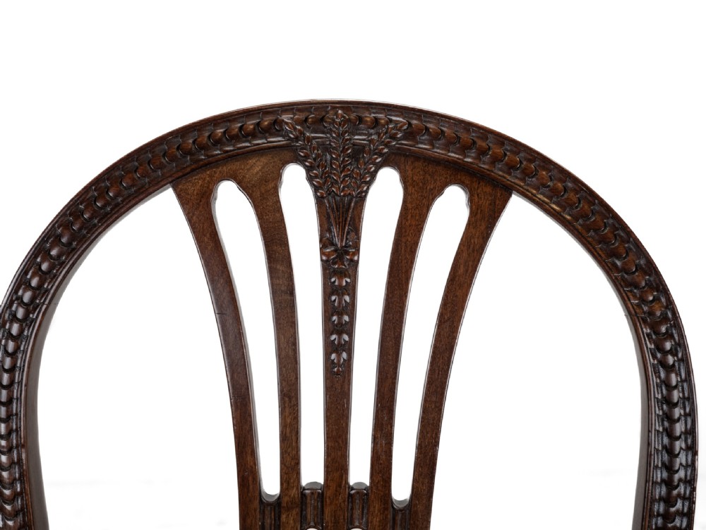 Set of 6 Mahogany Hepplewhite Dining Chairs c.1870 – Georgian / George III Style Side Chairs, Horsehair Fabric Upholstery View IX