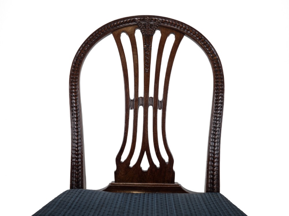 Set of 6 Mahogany Hepplewhite Dining Chairs c.1870 – Georgian / George III Style Side Chairs, Horsehair Fabric Upholstery View X