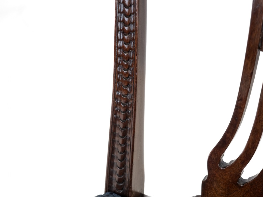 Set of 6 Mahogany Hepplewhite Dining Chairs c.1870 – Georgian / George III Style Side Chairs, Horsehair Fabric Upholstery View XI