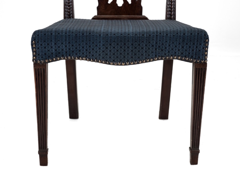 Set of 6 Mahogany Hepplewhite Dining Chairs c.1870 – Georgian / George III Style Side Chairs, Horsehair Fabric Upholstery View XII