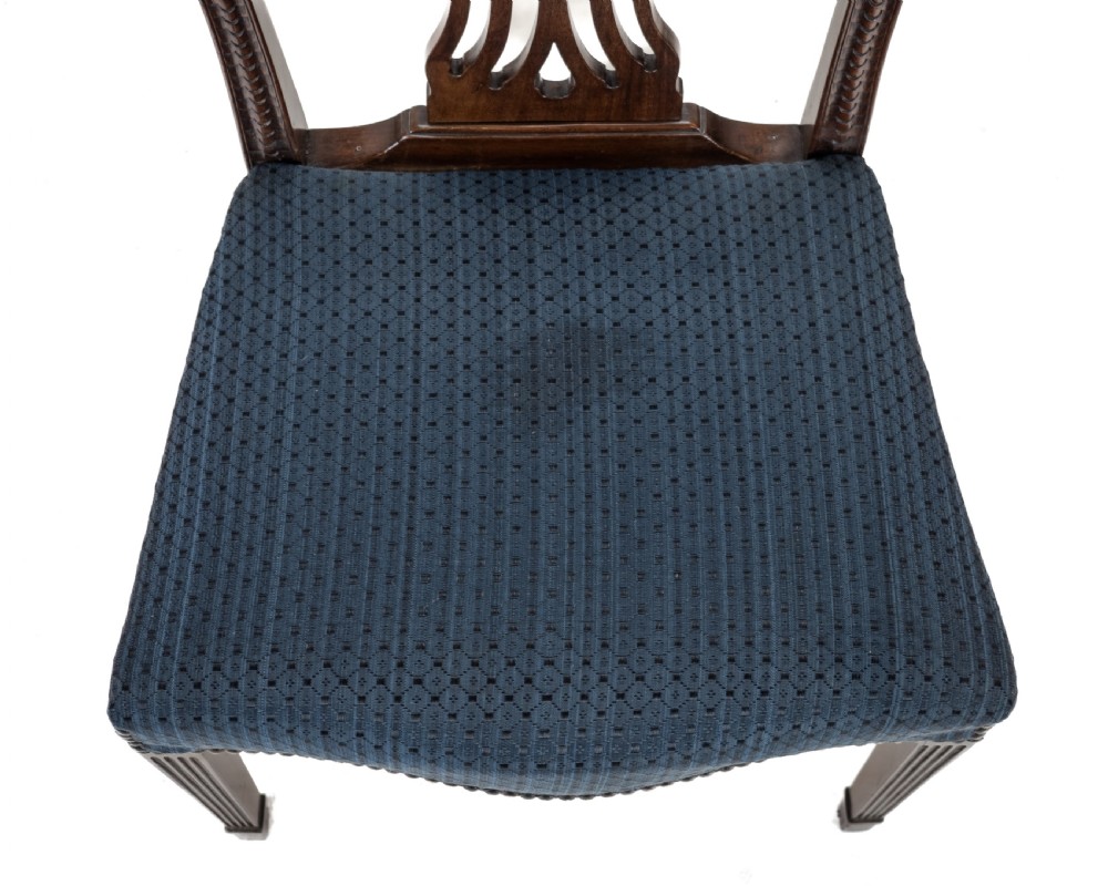 Set of 6 Mahogany Hepplewhite Dining Chairs c.1870 – Georgian / George III Style Side Chairs, Horsehair Fabric Upholstery View XIII