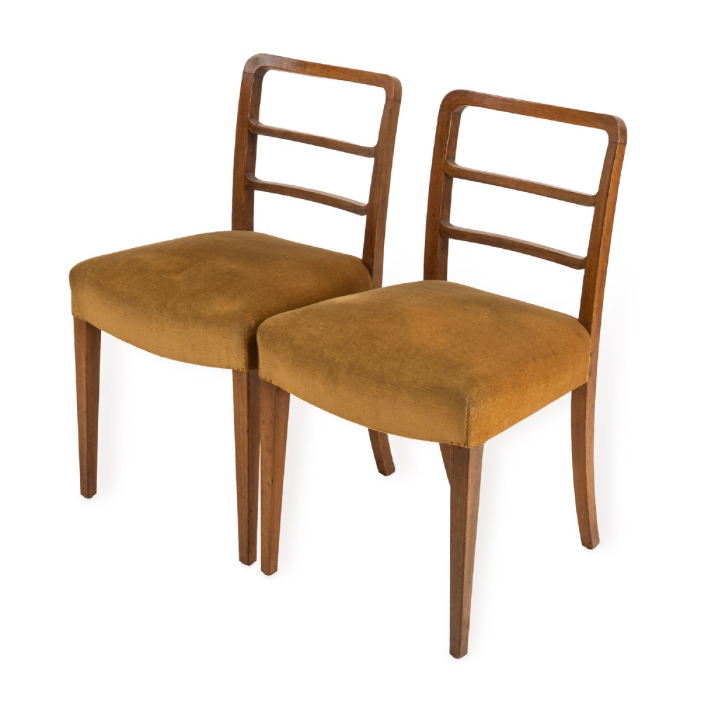 Pair of English Art Deco Solid Mahogany Dining Chairs, c.1935