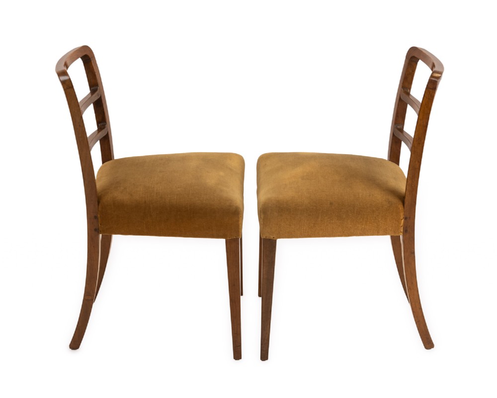 Pair of English Art Deco Solid Mahogany Dining Chairs, c.1935 View X