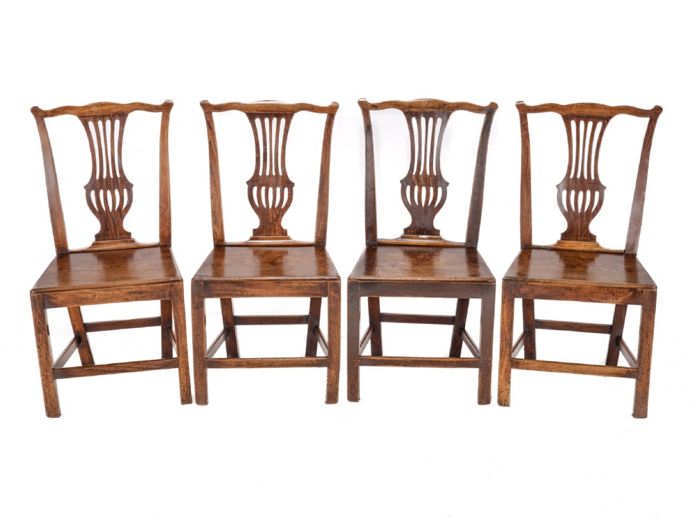 Set of Four Georgian Elm Chippendale Country Dining Chairs, George III, Late 18th Century View III
