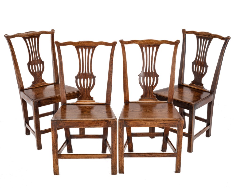 Set of Four Georgian Elm Chippendale Country Dining Chairs, George III, Late 18th Century View X