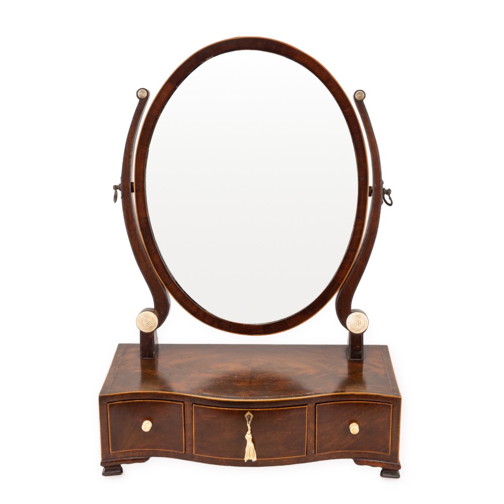 Regency Mahogany Serpentine Dressing Table Mirror, Three Drawers, Boxwood Stringing, c.1805–1825