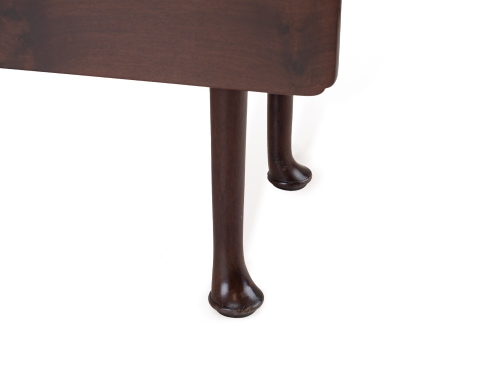 An antique dark walnut drop-leaf gateleg table shown with both extension leaves fully raised and slender turned legs. View XI