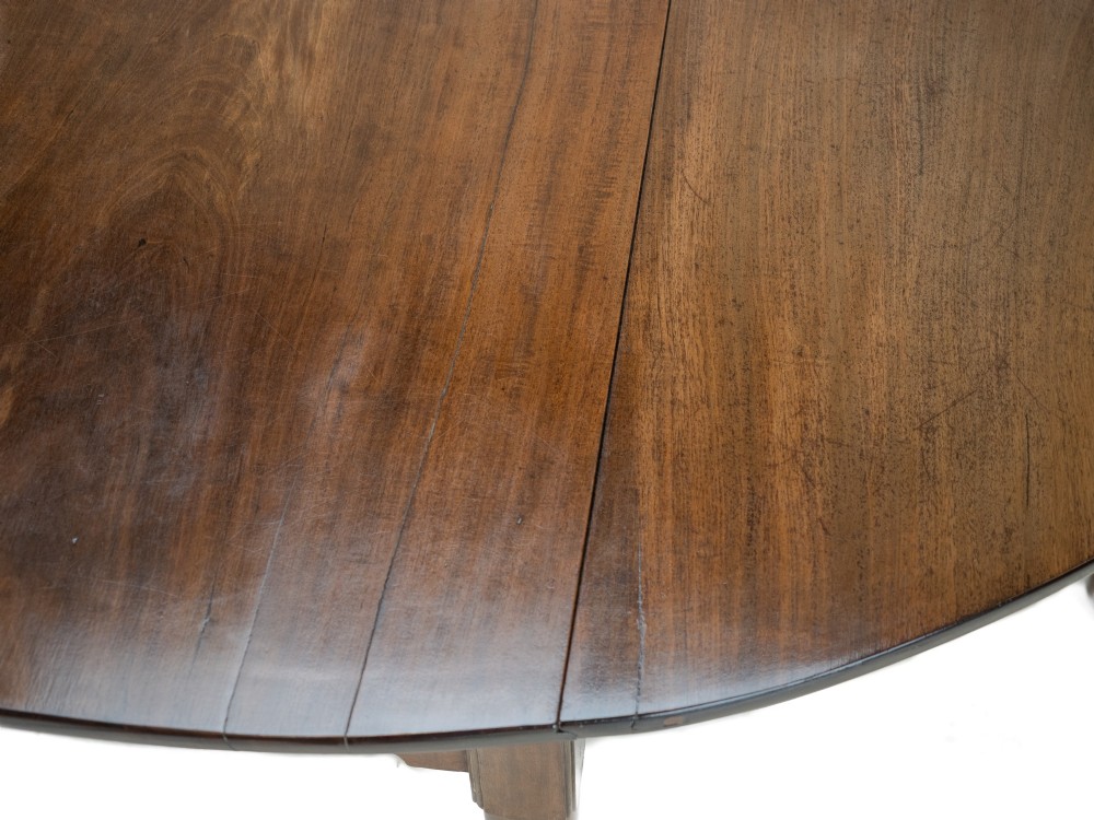 A George II mid-18th century dark mahogany oval drop-leaf table with slender legs ending in pad feet. View XI