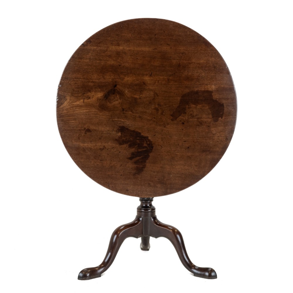 An 18th-century dark mahogany wine table with a round top, spiral-turned central column, and a tripod base with pad feet. View II