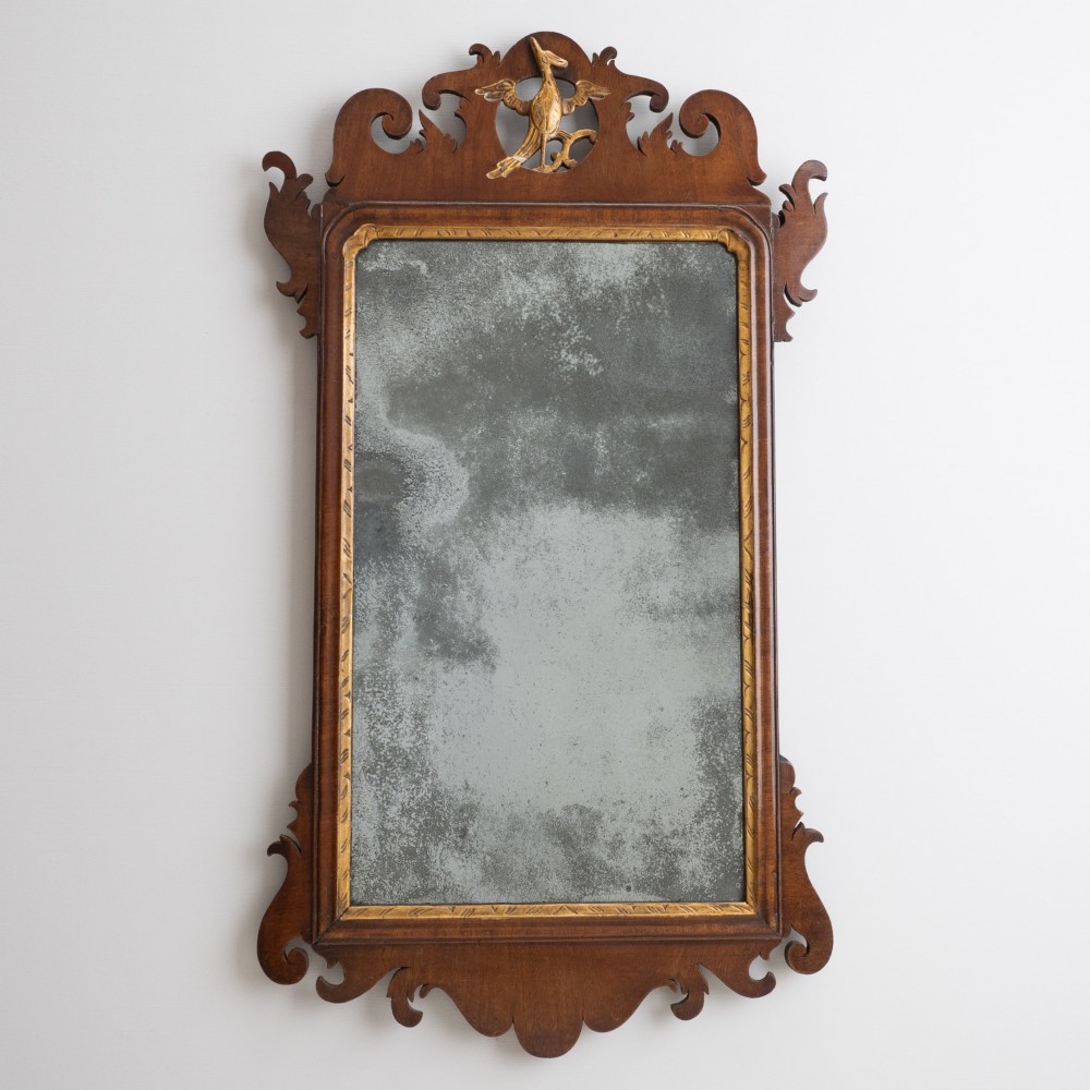 Georgian Chippendale Period Mahogany Fretwork Pier Mirror with Gilt Ho-Ho Bird, c.1760 (George III, Mid-18th Century)