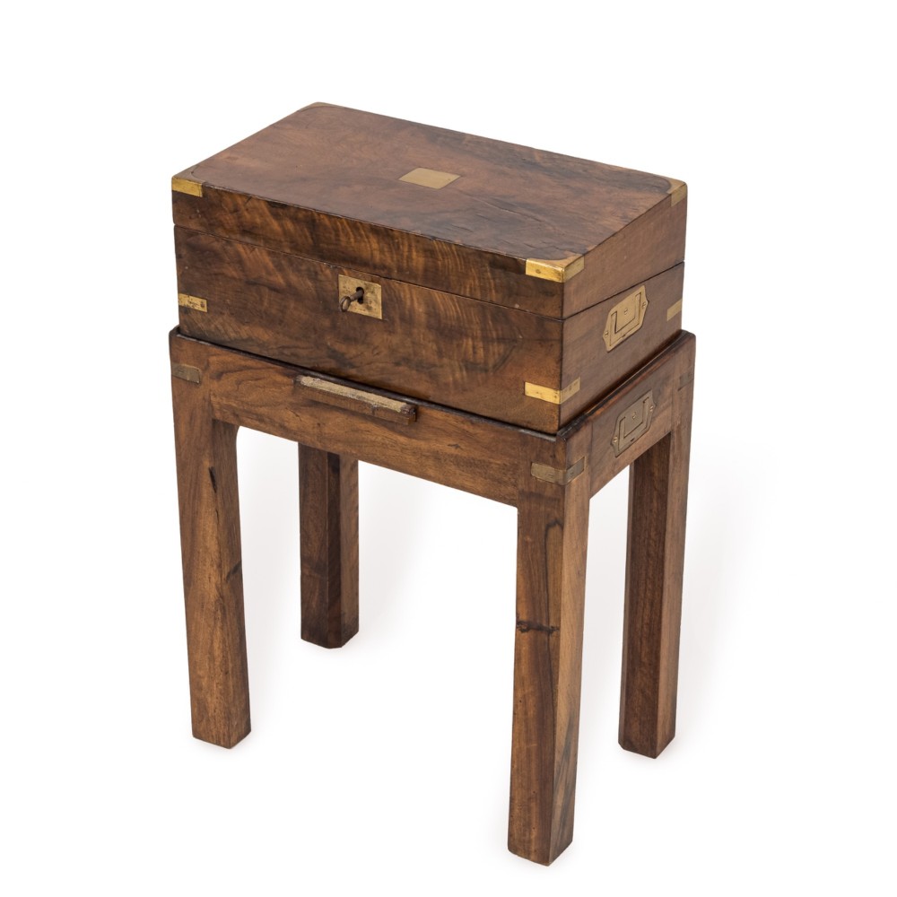 19th C. Rosewood Officer’s Campaign Writing Slope on Stand – Military Portable Desk