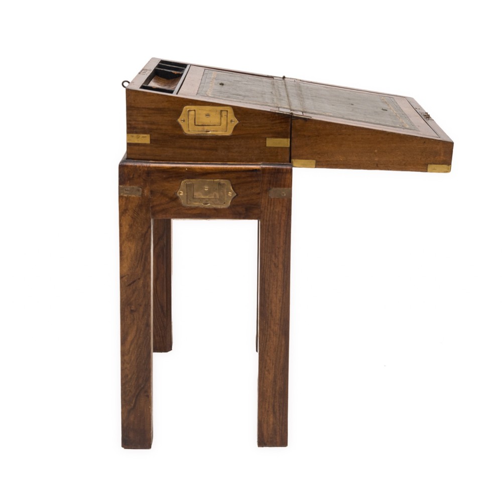 19th C. Rosewood Officer’s Campaign Writing Slope on Stand – Military Portable Desk View VII