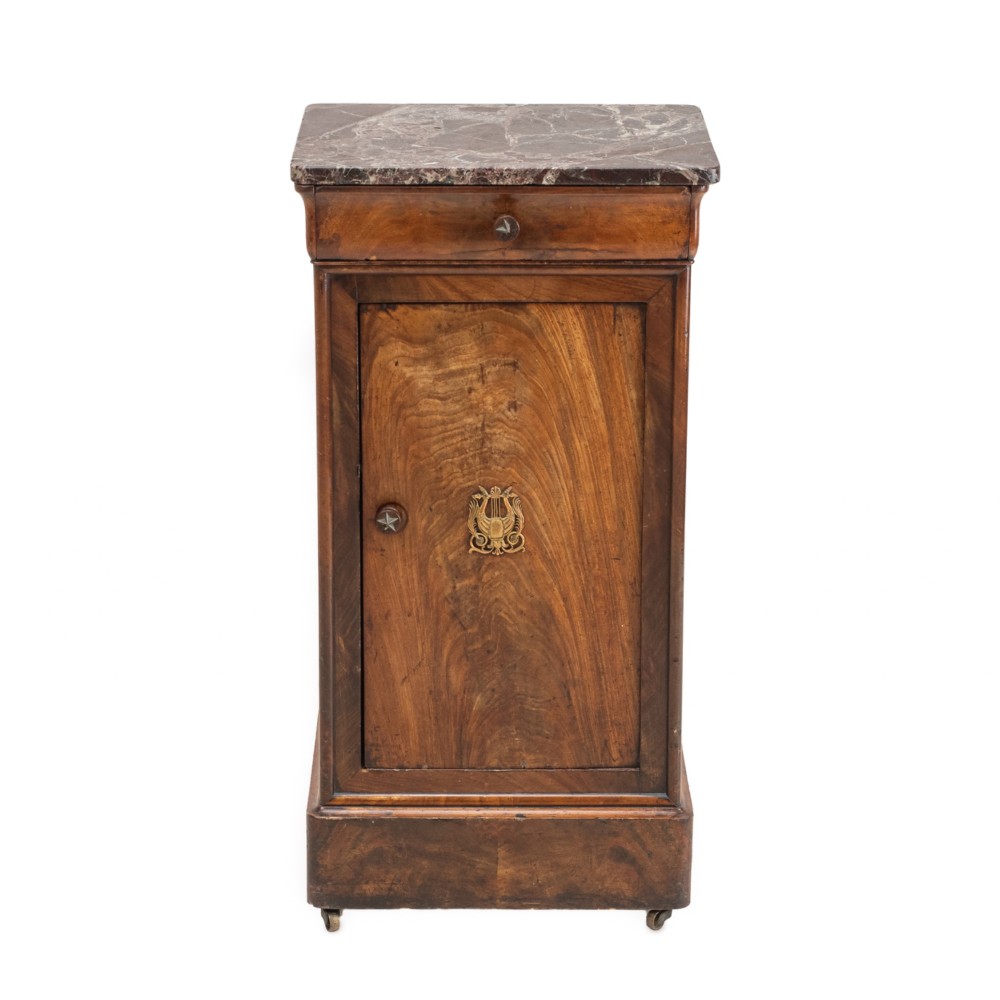 French Walnut Marble Top Bedside Cabinet (Chevet), Napoleon III Period, c.1860–1880