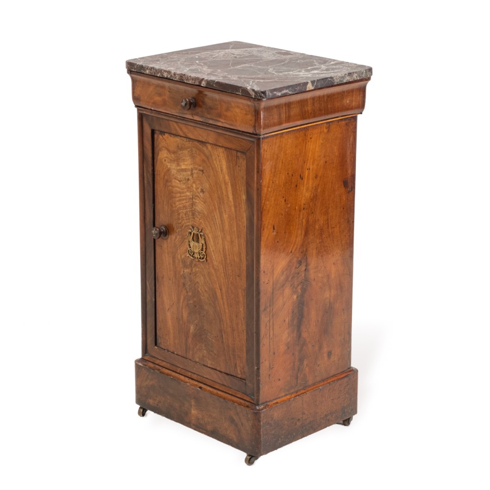 French Walnut Marble Top Bedside Cabinet (Chevet), Napoleon III Period, c.1860–1880 View II