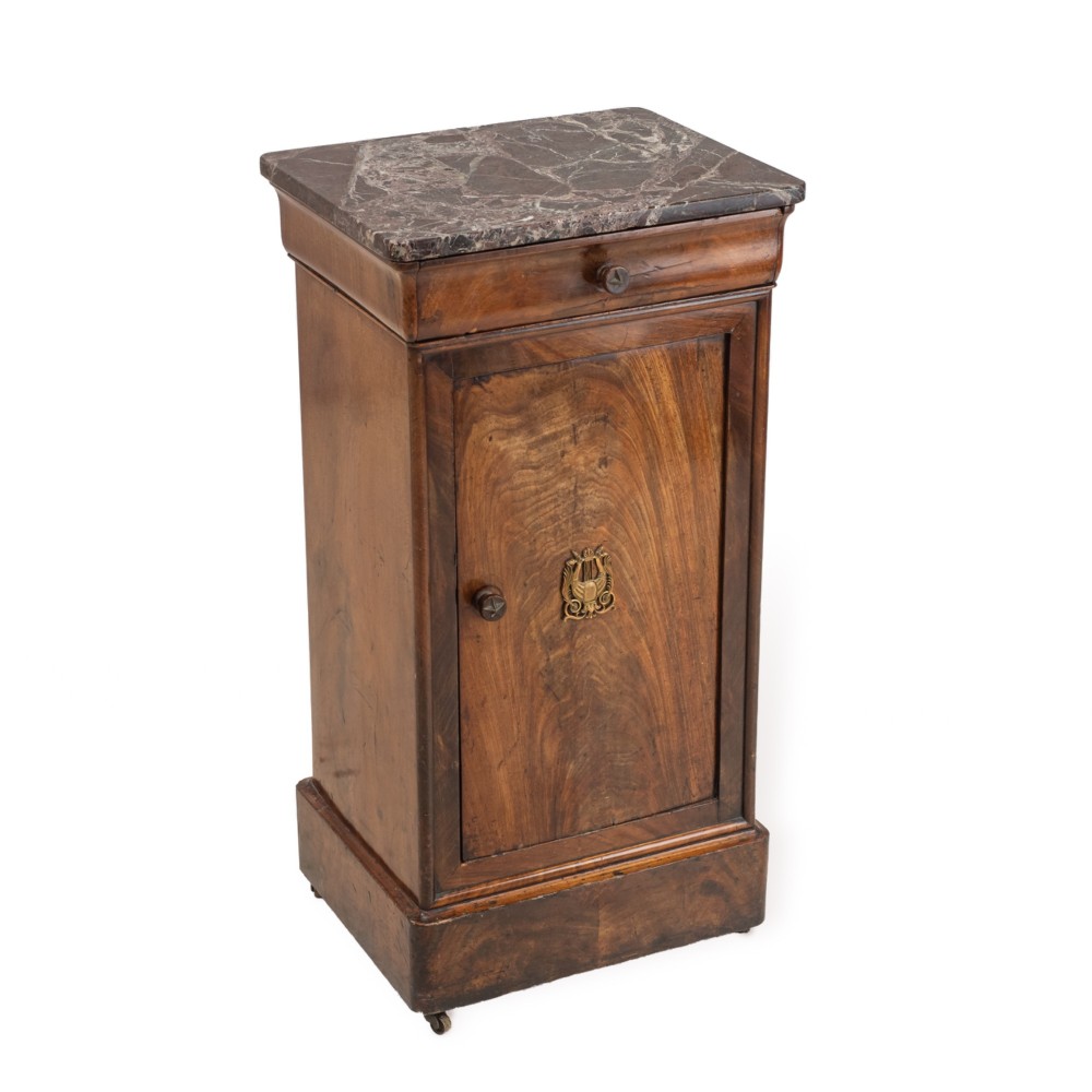 French Walnut Marble Top Bedside Cabinet (Chevet), Napoleon III Period, c.1860–1880 View III