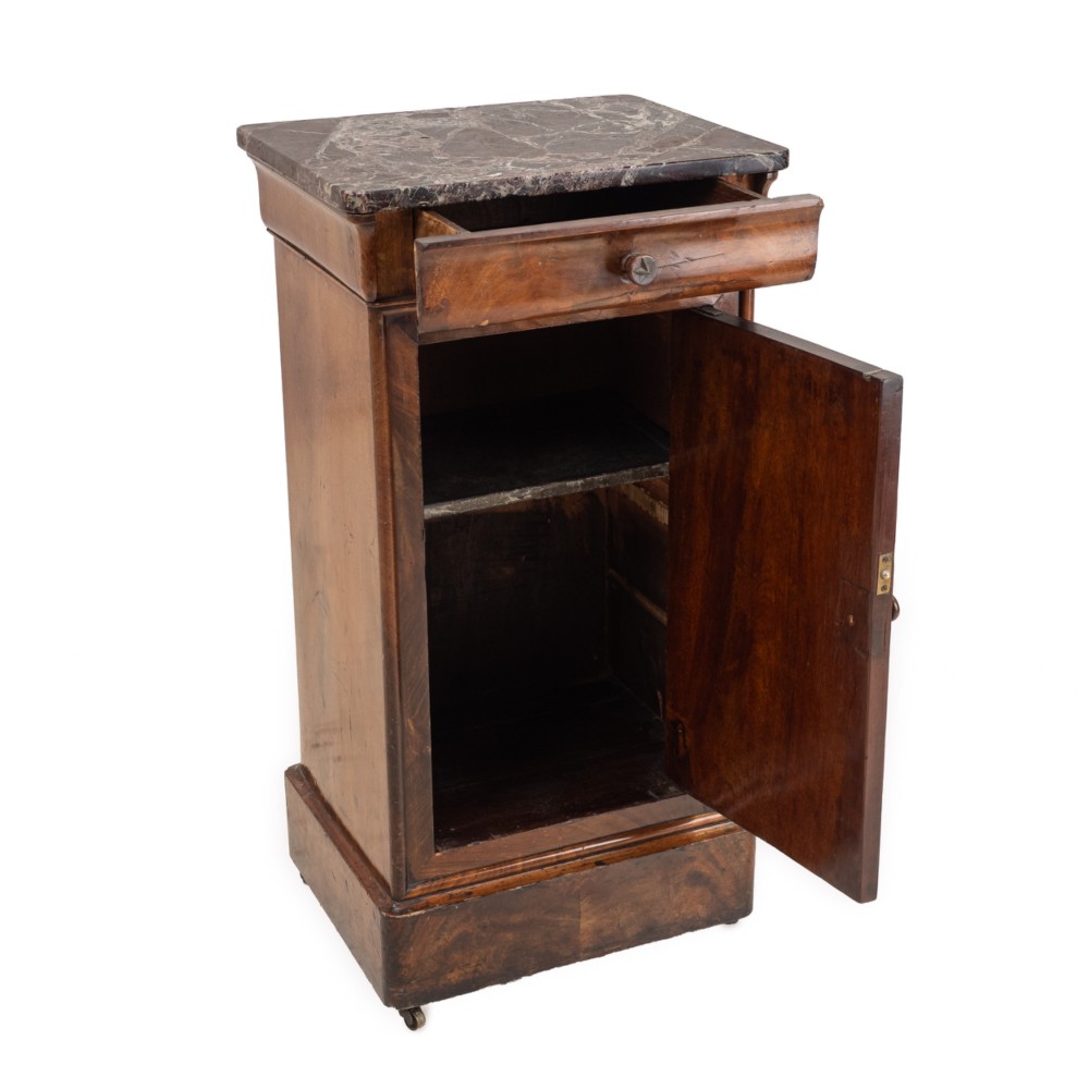 French Walnut Marble Top Bedside Cabinet (Chevet), Napoleon III Period, c.1860–1880 View IV
