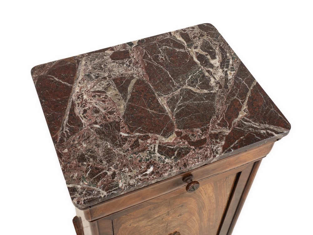 French Walnut Marble Top Bedside Cabinet (Chevet), Napoleon III Period, c.1860–1880 View V