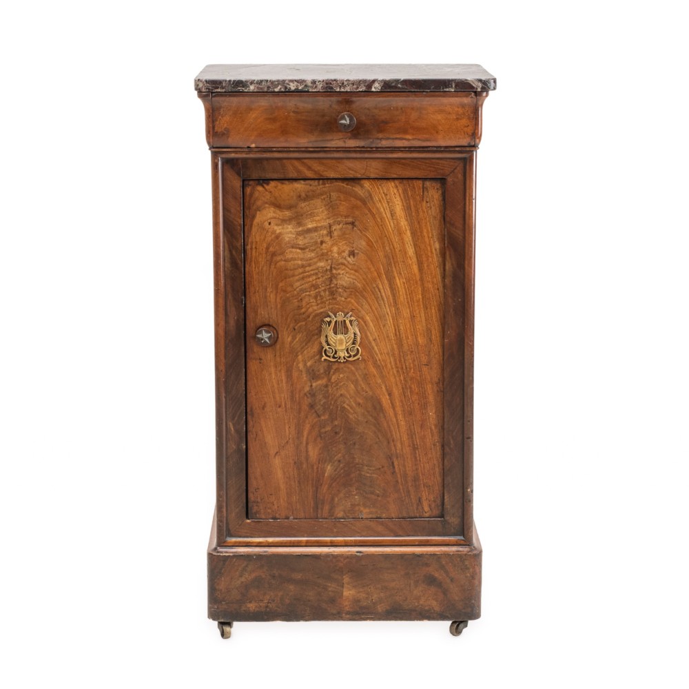 French Walnut Marble Top Bedside Cabinet (Chevet), Napoleon III Period, c.1860–1880 View VIII