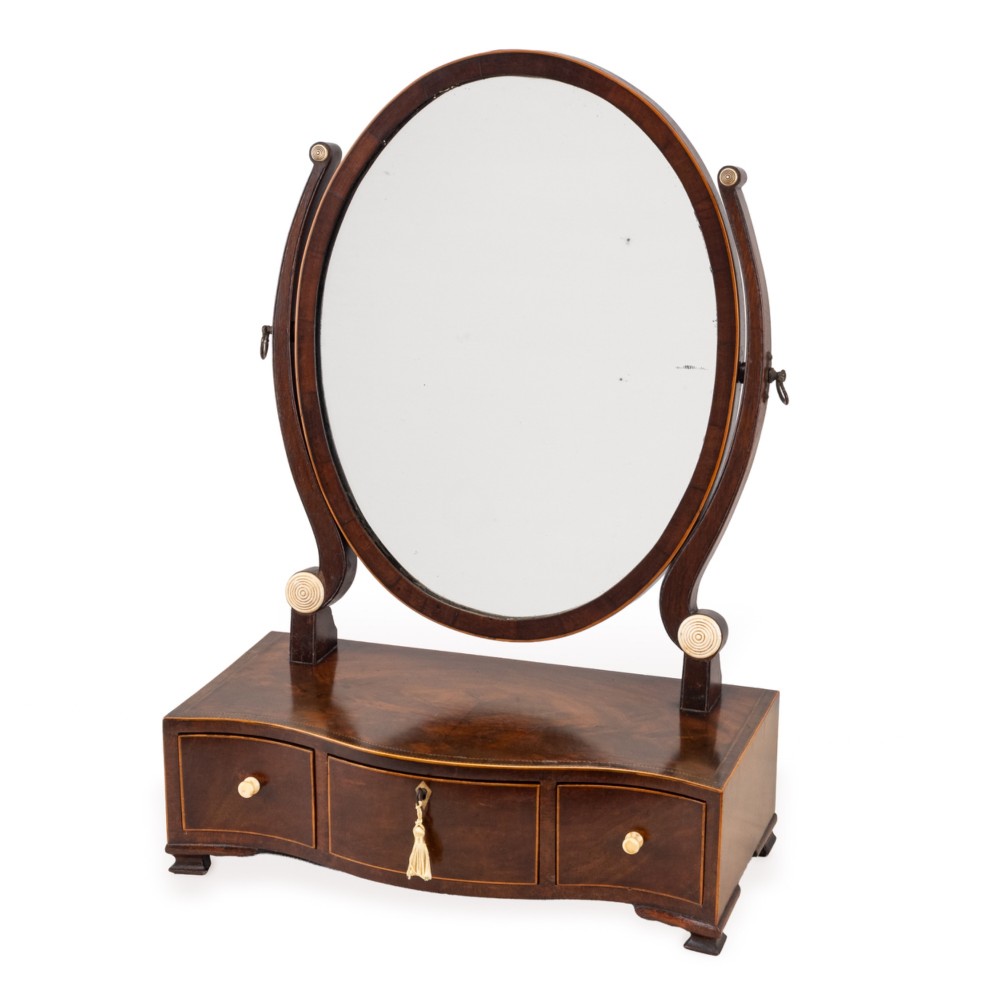 Regency Mahogany Serpentine Dressing Table Mirror, Three Drawers, Boxwood Stringing, c.1805–1825 View II
