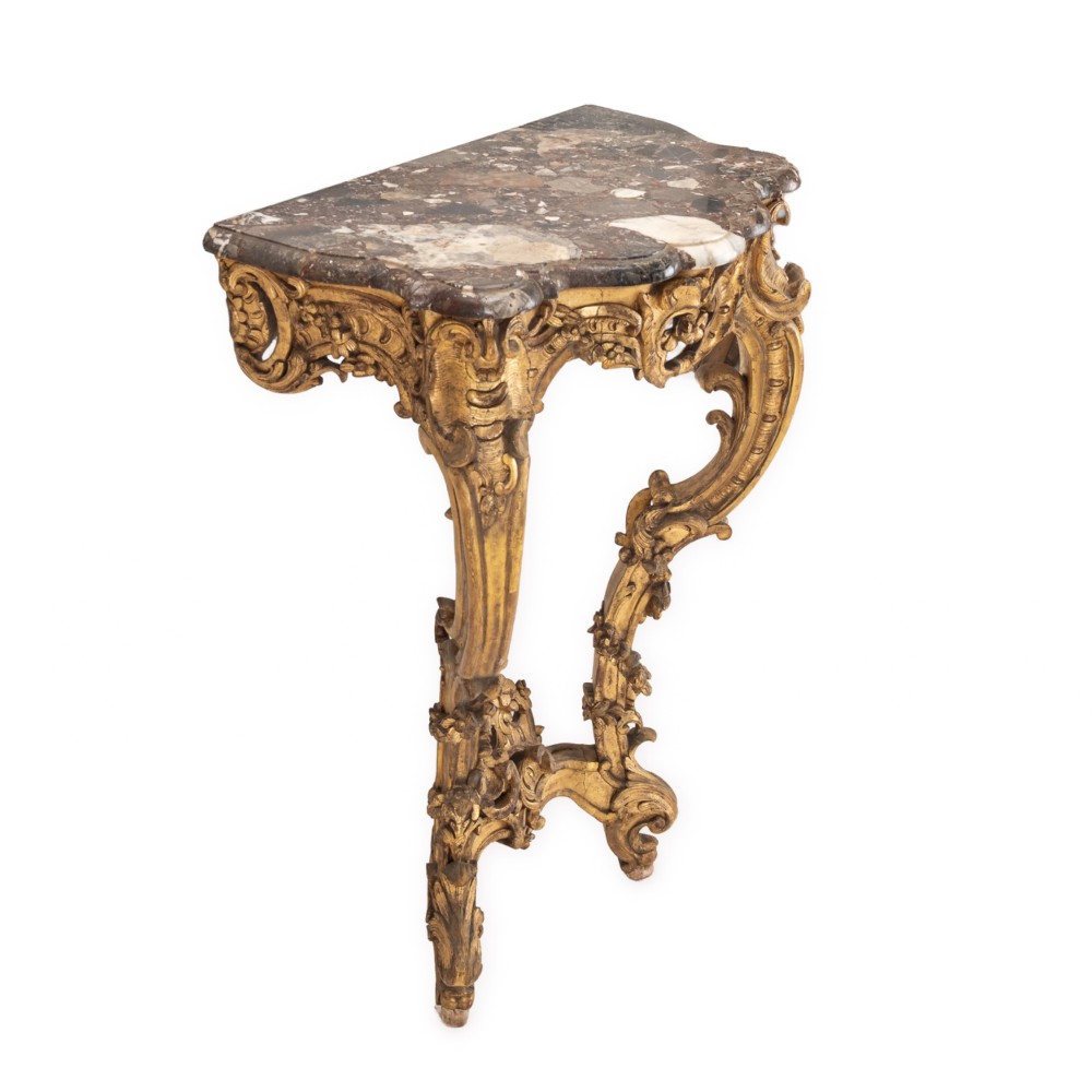 Fine English Mid 19th Century Rococo Revival Giltwood Console Table with Breccia Marble Top, c.1840–1860 View VI