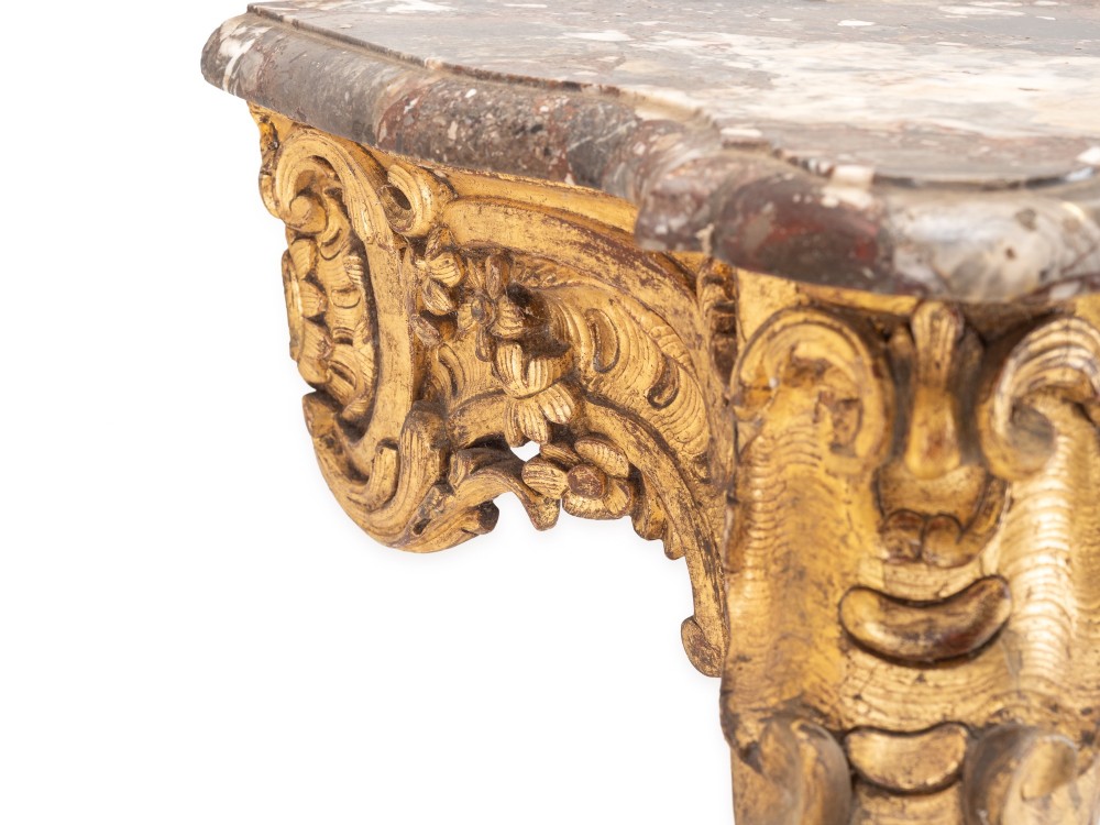 Fine English Mid 19th Century Rococo Revival Giltwood Console Table with Breccia Marble Top, c.1840–1860 View VII